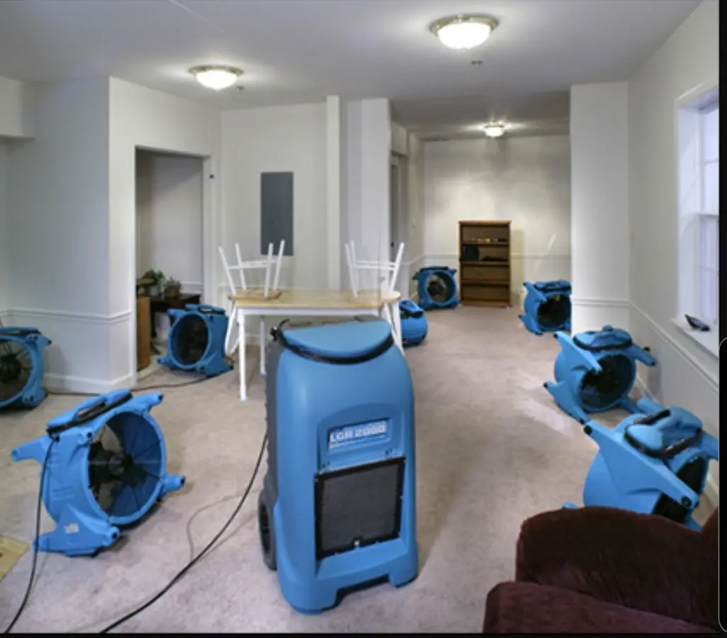 Air movers and dehumidifier setup for Water Damage Restoration in Atherton